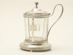 Silver mustard pot with glass insert