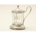 Silver mustard pot with glass insert