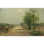 Willem Cornelis Rip (1856-1922) Schoolboy on country road, signed lower right. Marouflé 15.5 x 23.