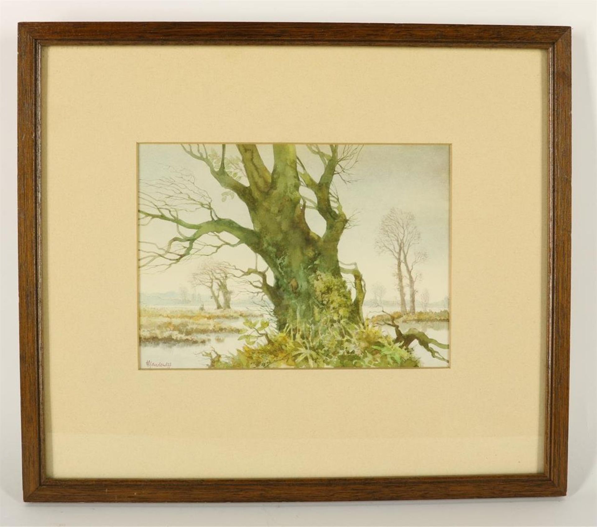 Frans Manders (1939-) Pollard willow in Dommelen, signed and dated '77 bottom left, watercolor on - Image 2 of 4