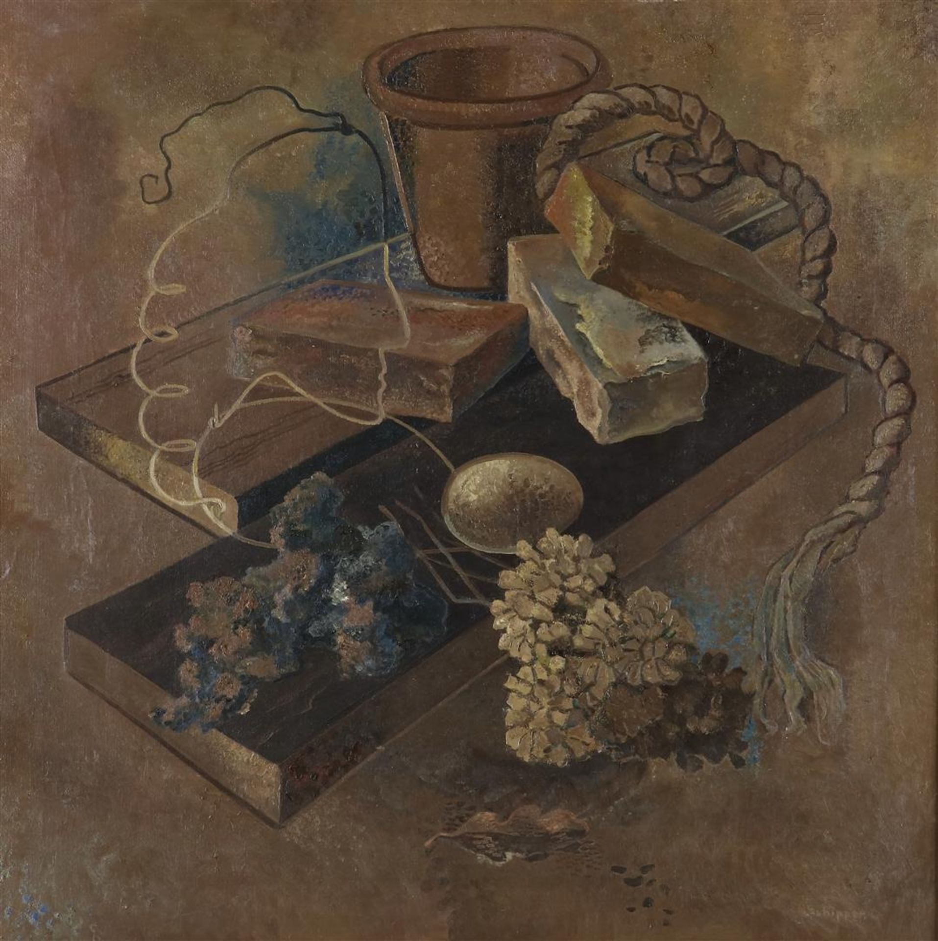 Marinus Schipper (1897-1987) Still life with dried flowers and bricks, signed lower right, oil on