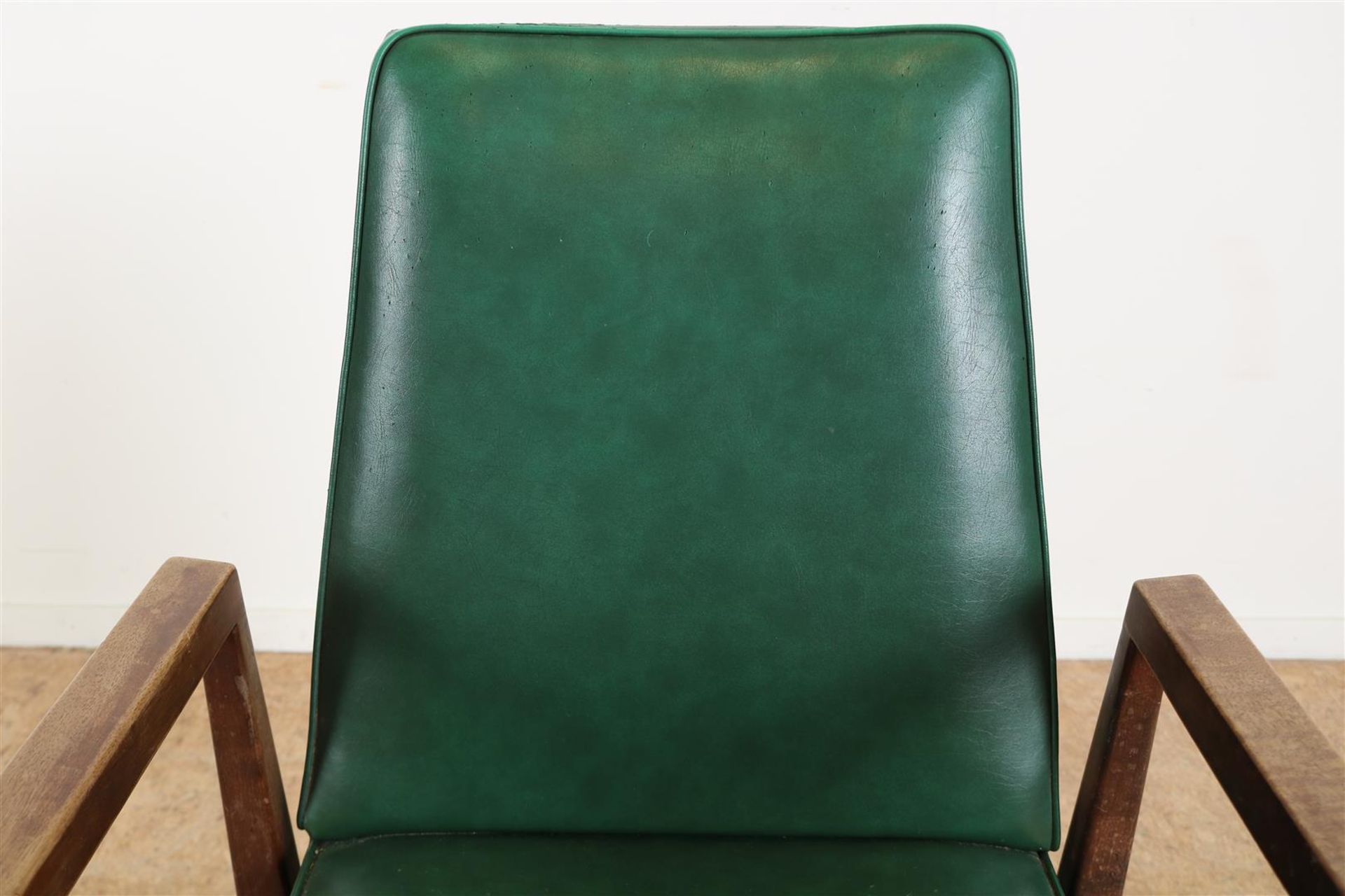 Thonet chair with green leatherette upholstery, midcentury, label on the bottom. (Upholstery with - Image 2 of 7