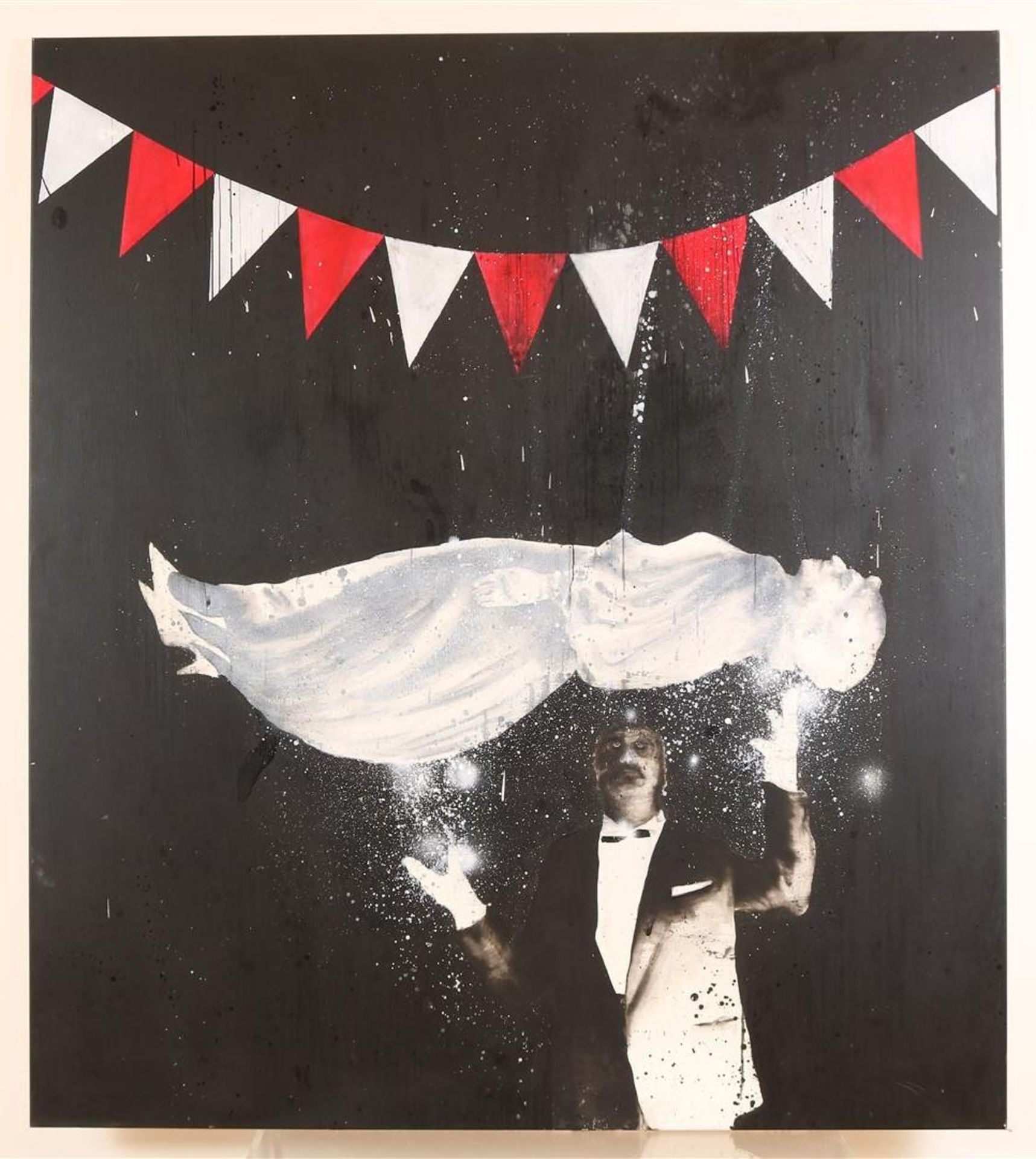 Henning Kles (1970-) Untitled, magician with bunting, signed and dated 2006 on the reverse, canvas - Image 2 of 4