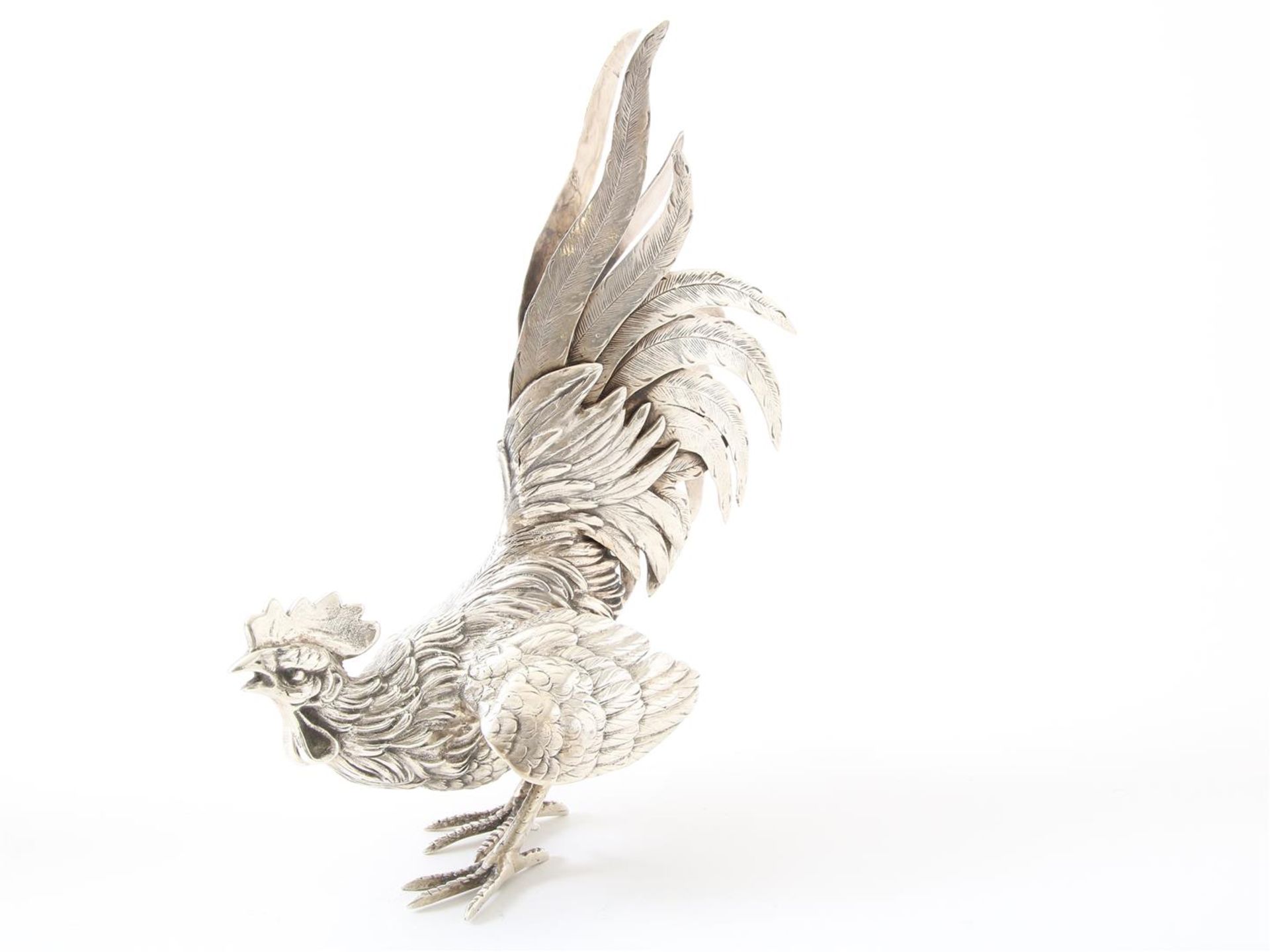 Set of silver fighting cocks, year 1973, grade 835/000, gross weight 850 grams. h.21 cm. and 14 cm. - Image 3 of 8
