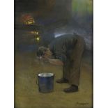 Herman Heijenbrock (1871-1948) Little boy washes himself in the glass factory, pastel on paper.