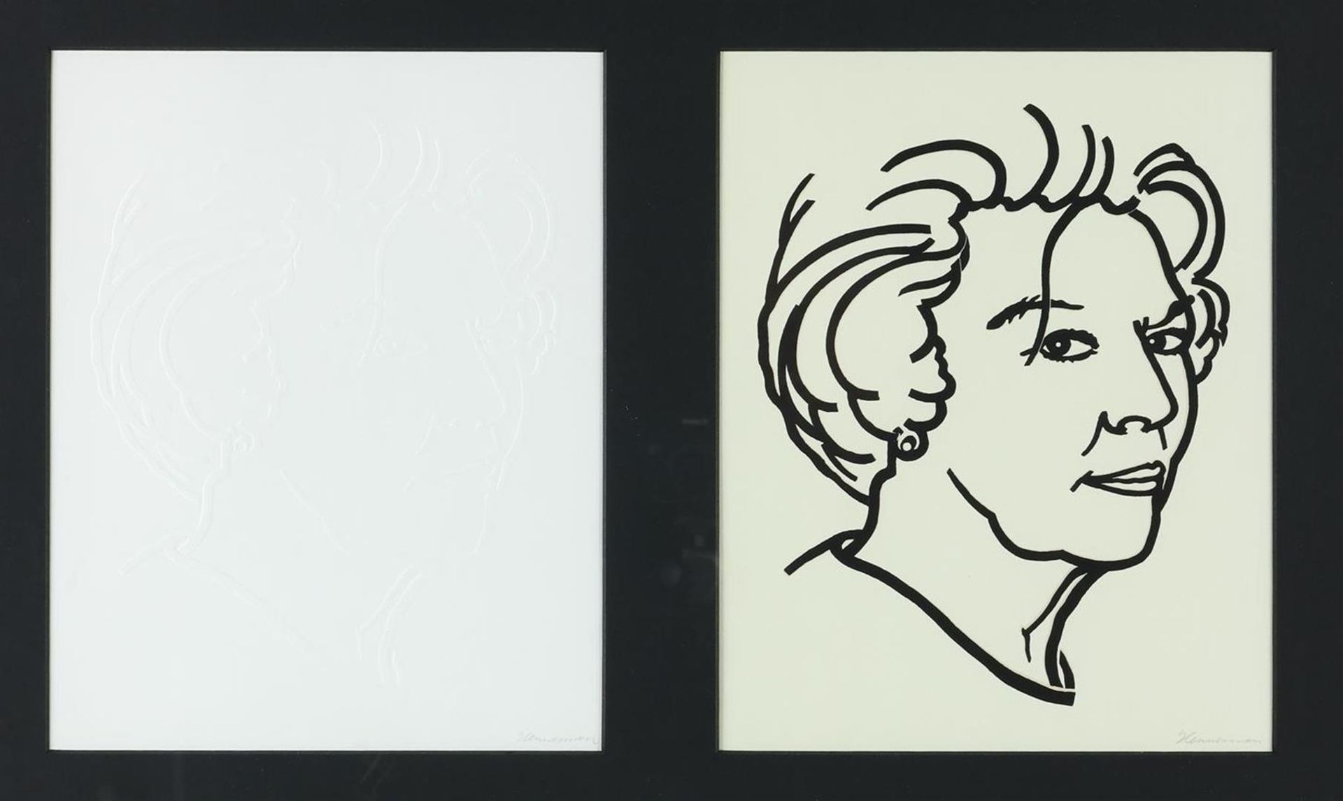 Jeroen Henneman (1942-) 'Queen Beatrix', two framed portraits of Princess Beatrix executed in