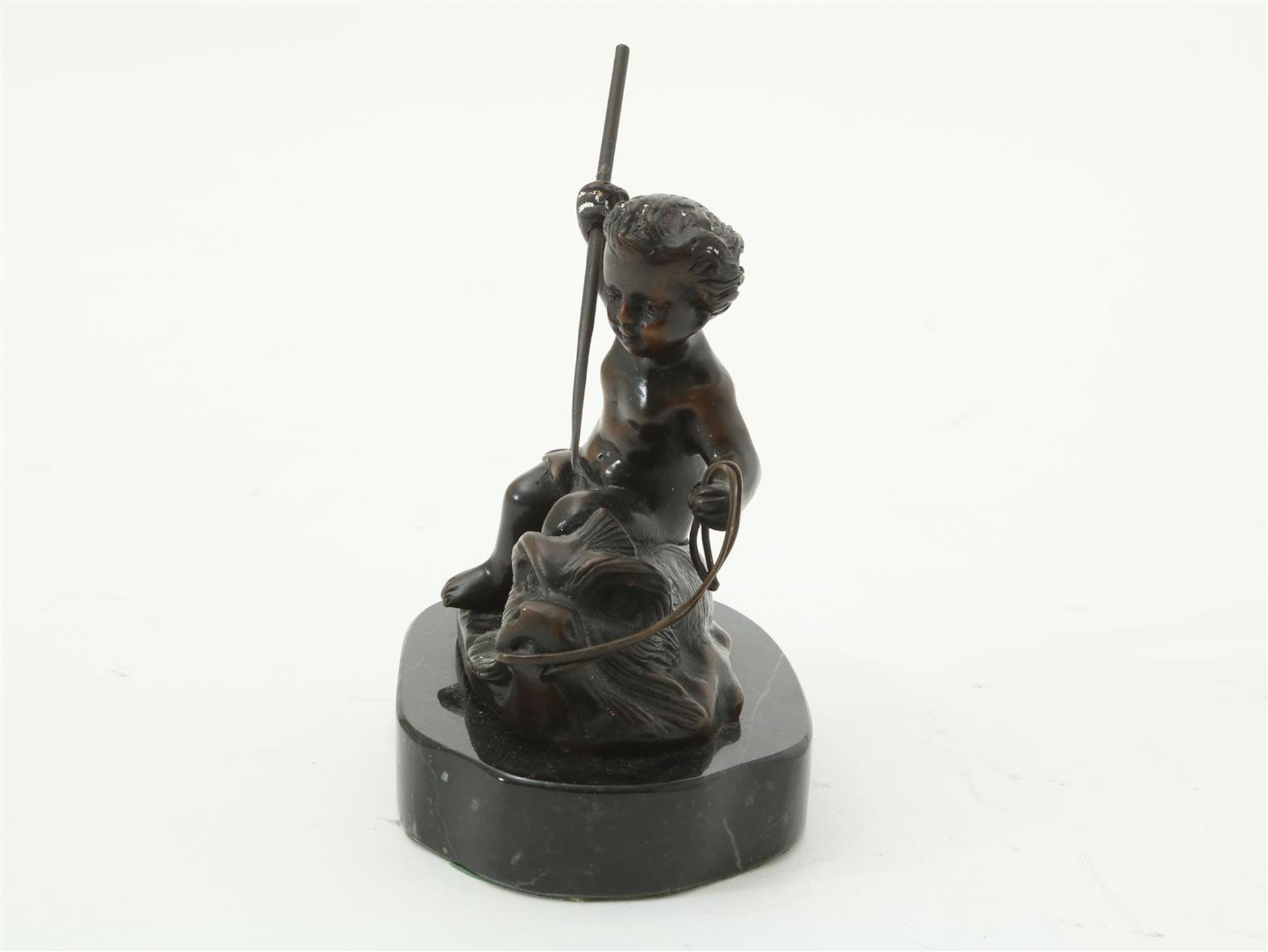 Bronze sculpture of Poseidon on sea monster and marble base, 14 x 10 x 8 cm. - Image 2 of 3