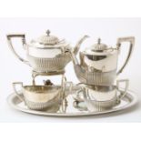 6-piece silver tea and coffee set, with pattipan, sugar and milk jug, stove, on top, grade 835/