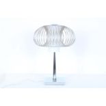 Chrome table lamp with opaline glass shade, height 49 cm.