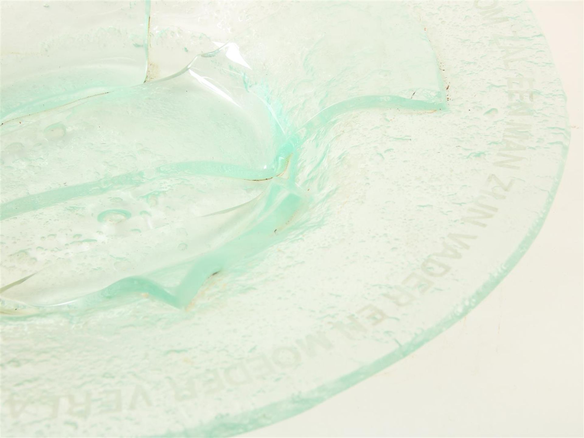 Thick-walled bowl with decoration of enclosed air bubbles, with text from Genesis 2: "Therefore a - Image 3 of 4