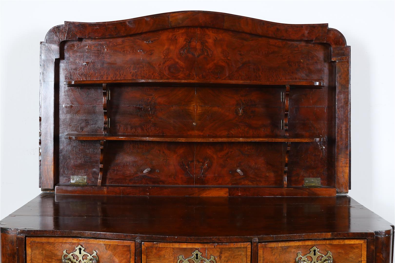 burr walnut Louis XVI folding buffet with upstand, 4 drawers and 2 2 louvre doors, ca. 1800, 94 x 98 - Image 4 of 7