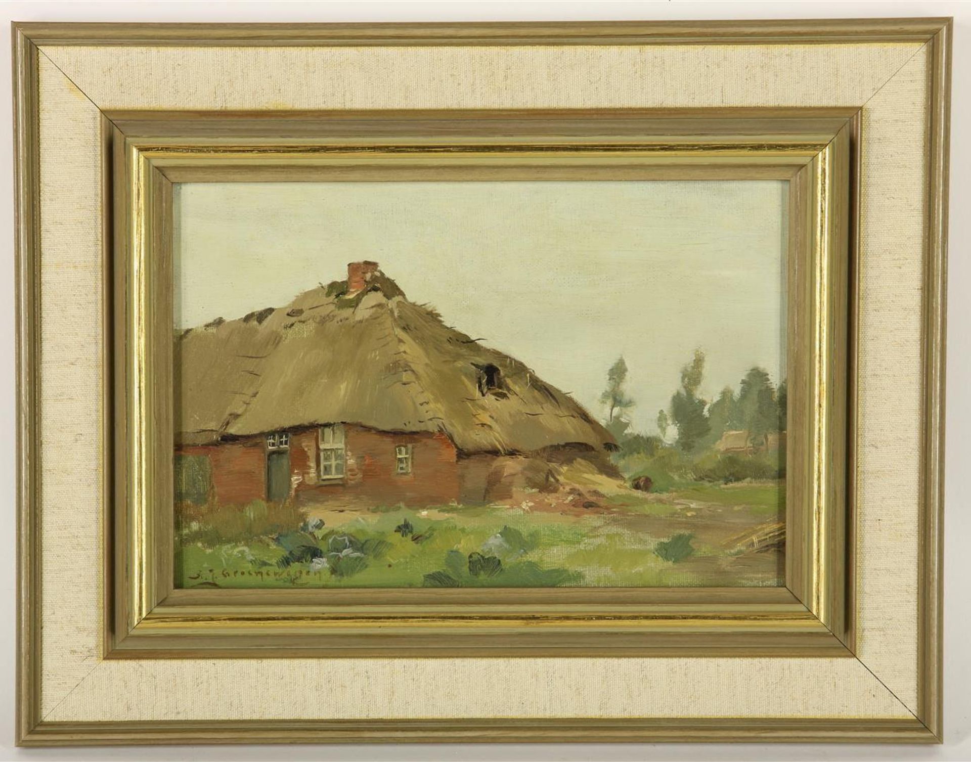 Adrianus Johannes Groenewegen (1874-1963) Farm, signed bottom left, oil on plywood panel, 16 x 24. - Image 2 of 4