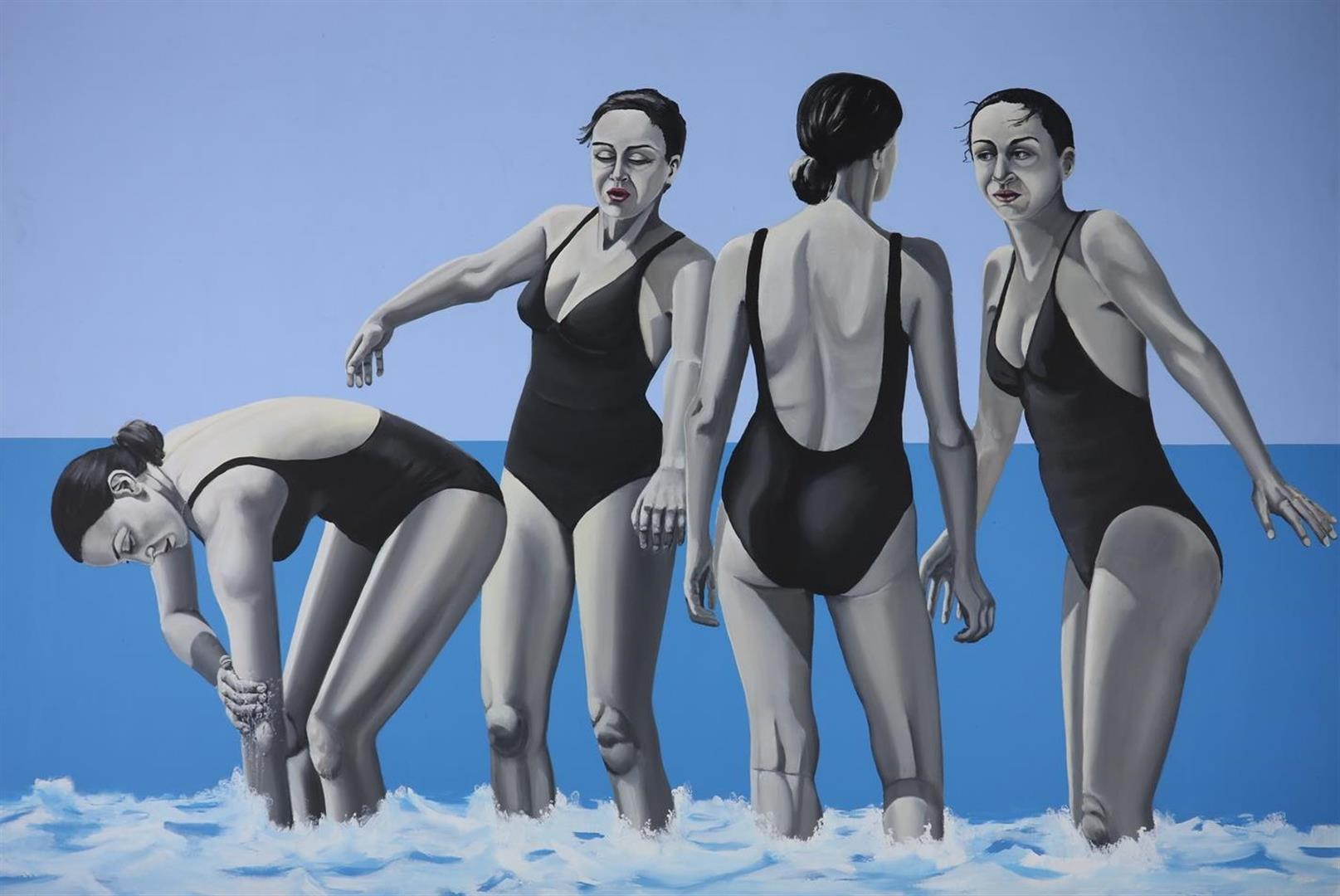 Yvonne van Woggelum (1958-) 'Bathers', unsigned, canvas 135 x 200 cm.