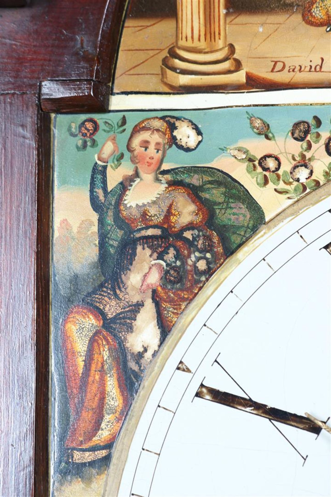 Longcase watch with painted dial, images of "David Playing before Saul" and the 4 seasons, England - Image 7 of 10