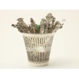 Openwork spoon vase with double bar motif with various silver teaspoons, various makes, gross weight