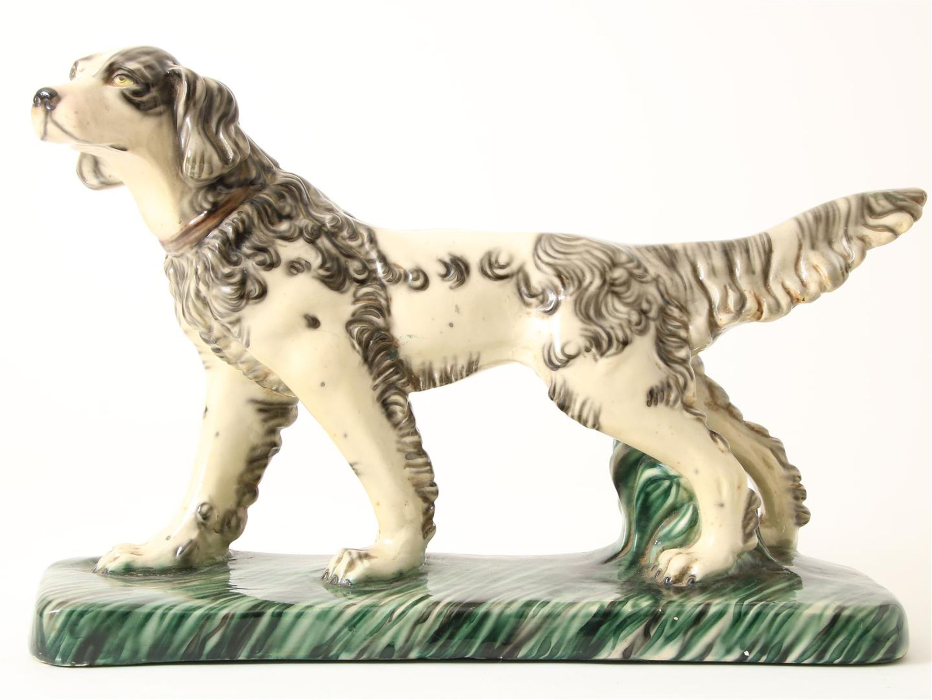 Glazed earthenware sculpture of Irish Setter, 36 x 60 x 17 cm.