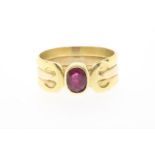 Yellow gold band ring set with ruby, BWG, gross weight 7.4 grams, size 19.