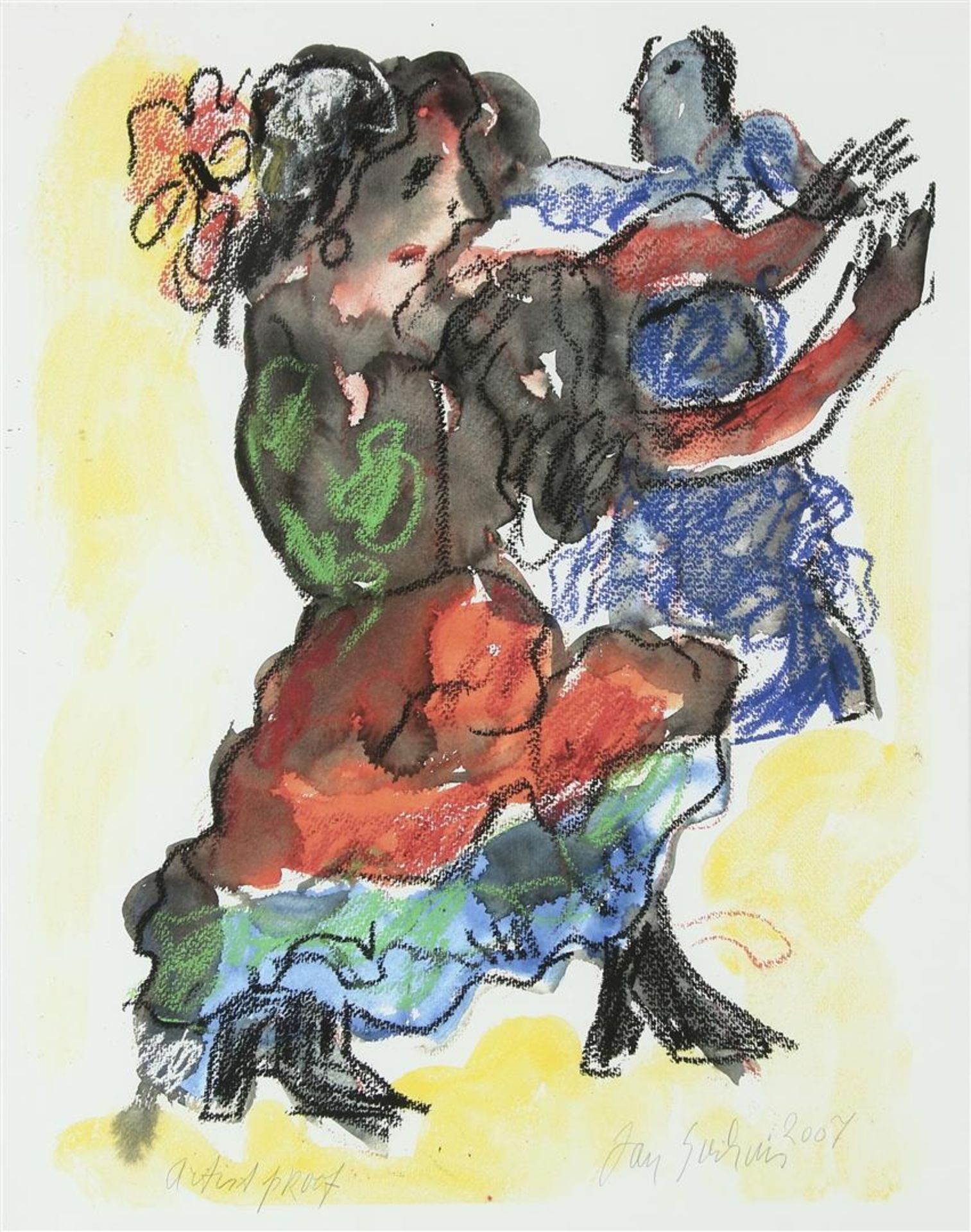 Jan Sierhuis (1928-2023) Composition with dancing figures, signed lower right and dated 2007,