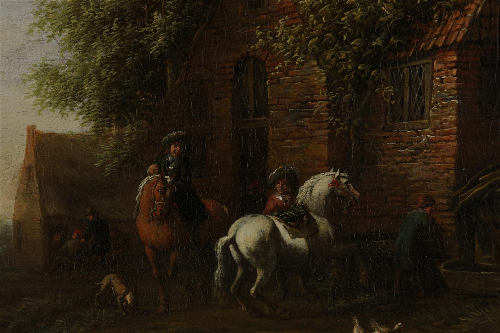 Cornelis van Essen (1690-1770) Figures on horseback near a farmhouse, unclearly monogrammed 'CVE' at - Image 4 of 6