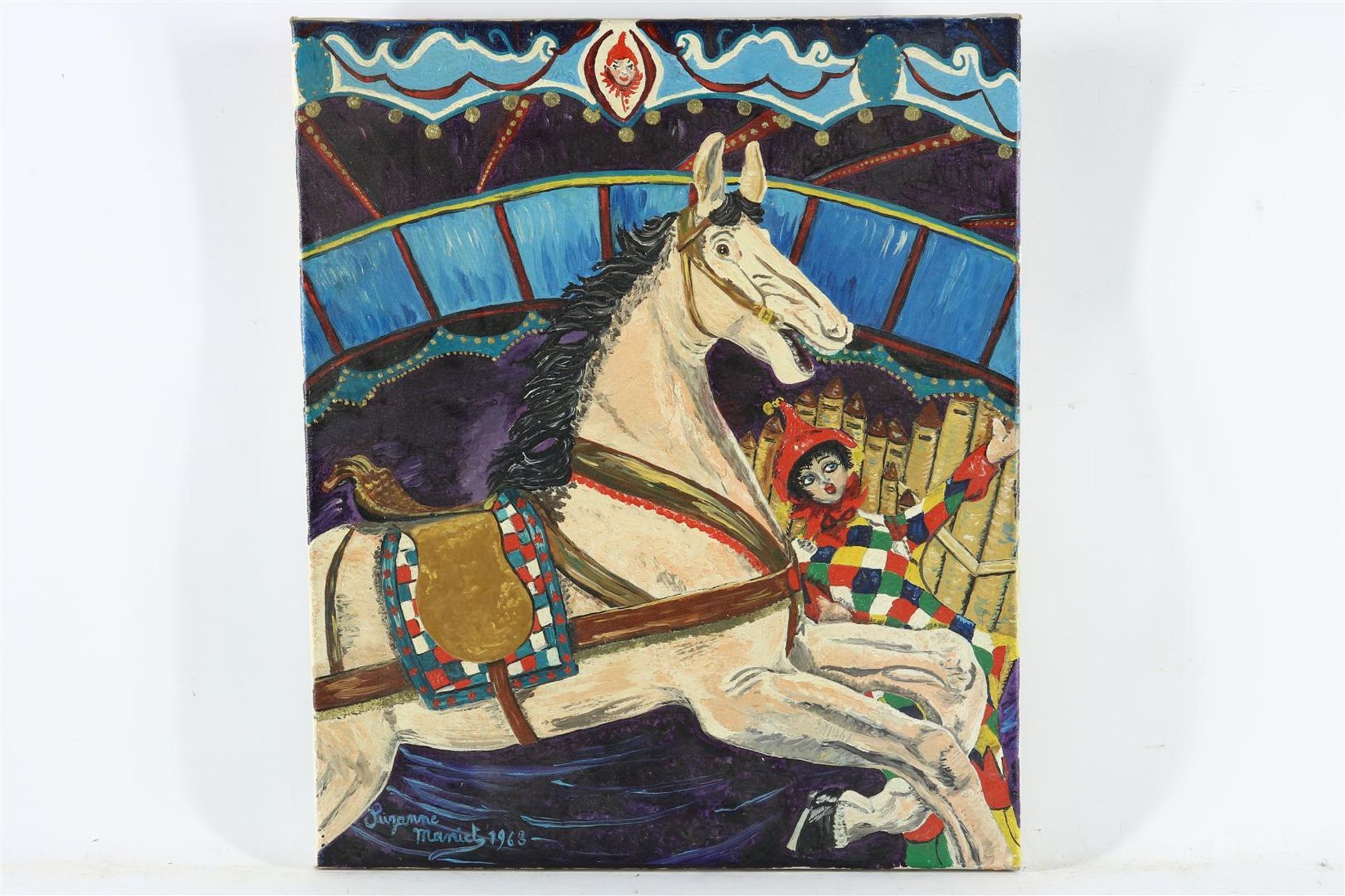Suzanne Maniet (1911-) Carousel, signed lower left and dated 1968, canvas 60 x 50 cm. - Image 2 of 3