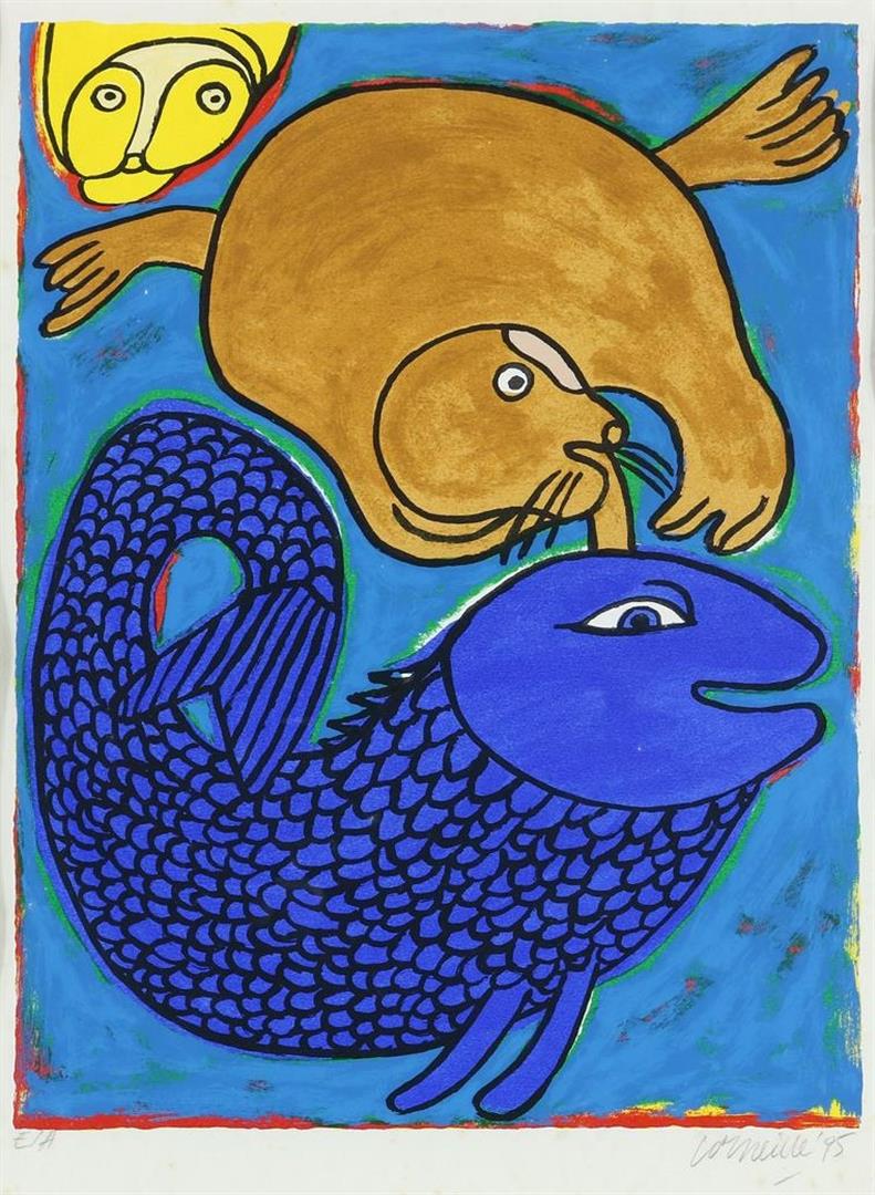 Corneille (Cornelis Guillaume van Beverloo) (1922-2010) Composition with fish, signed lower right