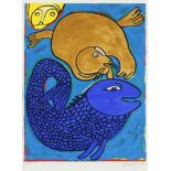 Corneille (Cornelis Guillaume van Beverloo) (1922-2010) Composition with fish, signed lower right