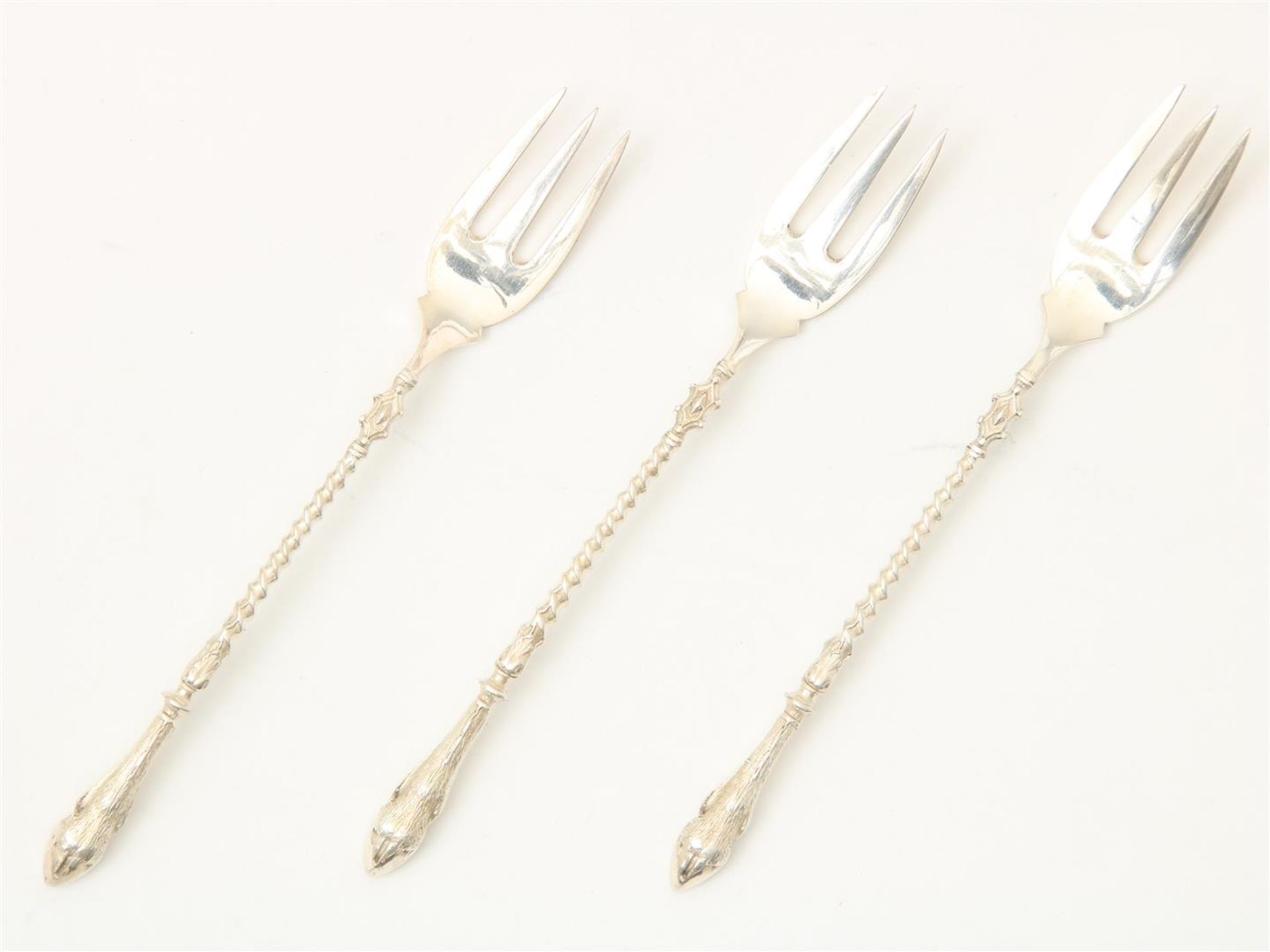 12 silver cake forks with goat legs and 6 silver mustard spoons with twisted handles - Image 2 of 4