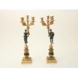 Set of bronze Empire style 5 light candlesticks