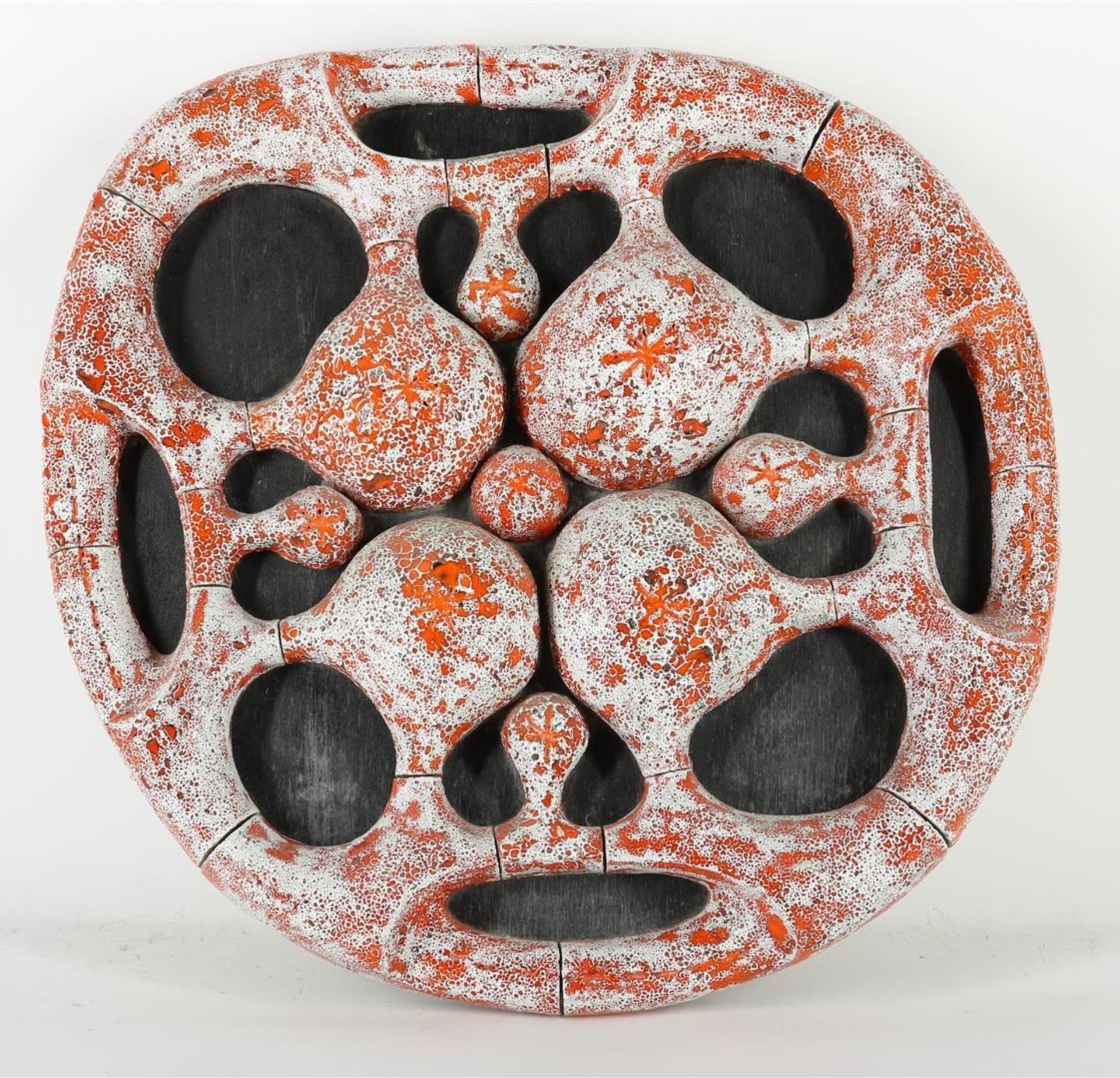 Guus Zuiderwijk (1947-) 'Sans Gêne', orange/grey relief, ceramic, 70 x 70 x 9 cm.