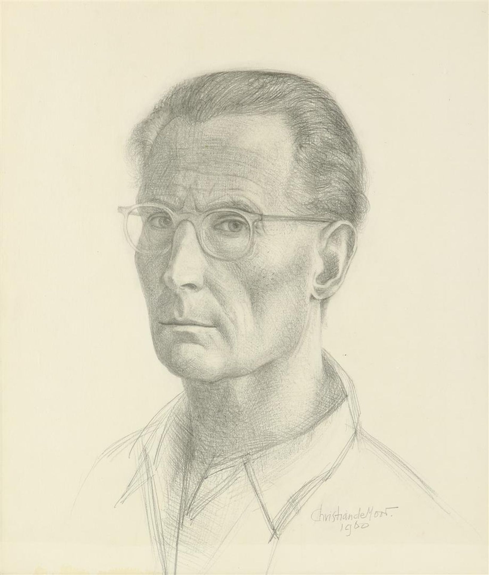 Christian de Moor (1899-1981) Self-portrait, signed and dated 1960 lower right. pencil drawing, 55 x