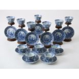 Series of 12 porcelain cups and 12 saucers, decorated in blue with parsley decor and bats, China