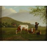 Possibly, Jan Kobell III, Young shepherd with cows in meadow, unsigned, 19th century. Oil on panel