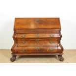 Mahogany Louis-XVI flap secretaire with sloping writing flap, interior with 8 drawers and panel door