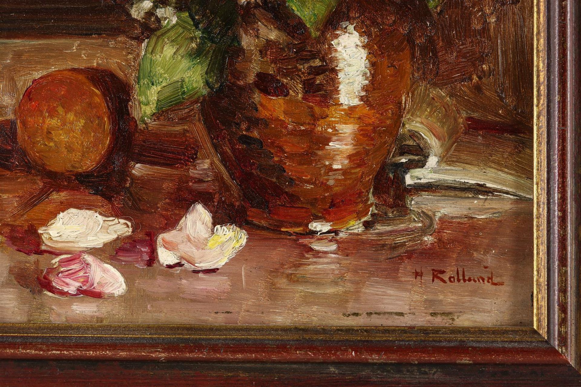 Henri Rolland (1897-1941) Still life with roses, signed lower right. Panel 35 x 26 cm. - Image 3 of 4