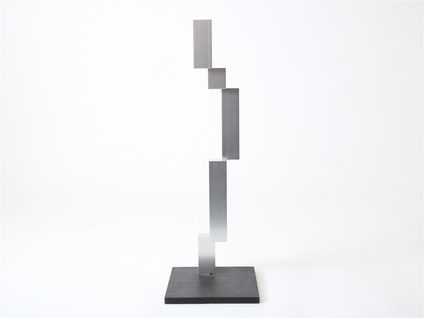 Lon Pennock (1945-2020) 'Stacking', metal sculpture on wooden base, signed below and dated 1981, - Image 2 of 8