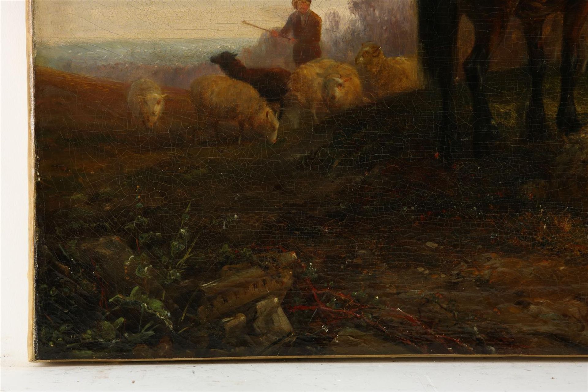 Helmert Richard van der Flier (1827-1899) Heath with shepherd and cattle, signed bottom center. - Image 3 of 4