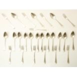 Lot of silver cutlery with 12 large spoons and 6 large forks, Haags Lofje, maker's mark: "VDB":