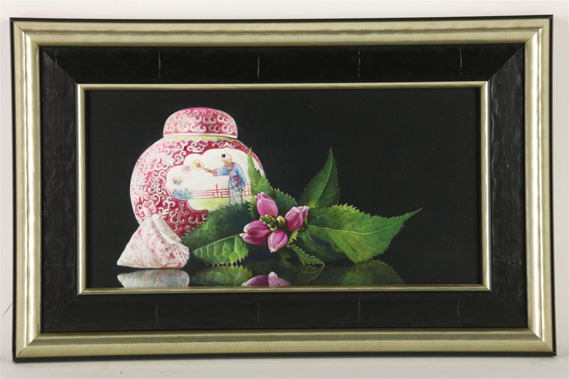 Hetty Ansing (1949-) Still life "Nostalgia", signed lower right, panel 20 x 40 cm. - Image 2 of 4