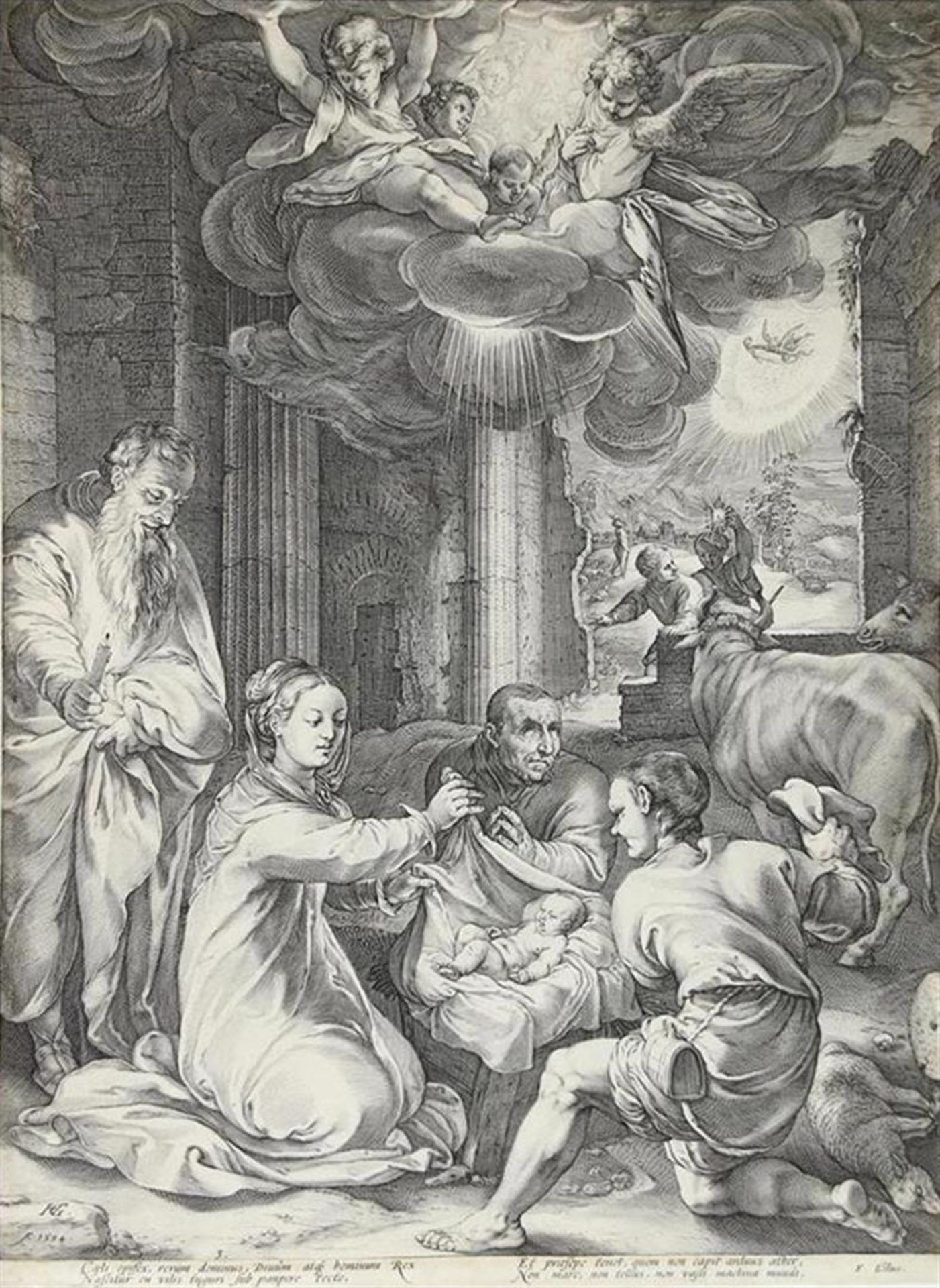 Hendrick Goltzius (1558-1617) The Adoration of the Shepherds, engraving, 48 x 35 cm.