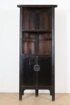 Black painted elm corner cabinet