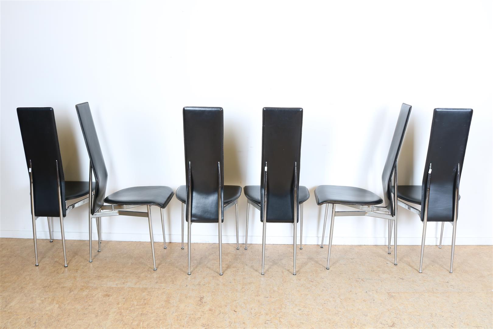 Series of 11bauhaus style dining room chairs, including 1 armchair with black saddle leather seat on - Image 2 of 7