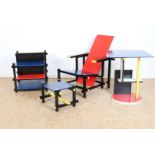 Chair, footstool and side tables after Gerrit Rietveld