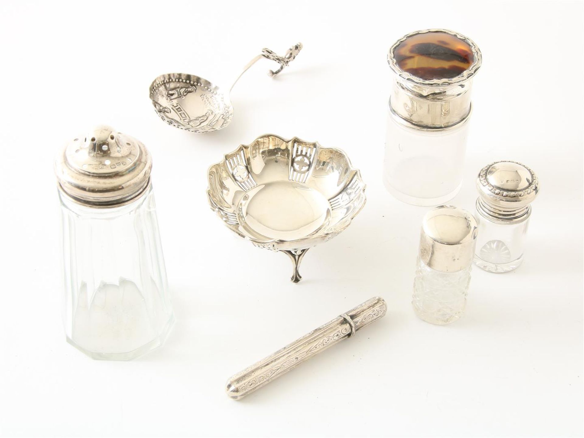 Lot of silverware including 4 glass shakers