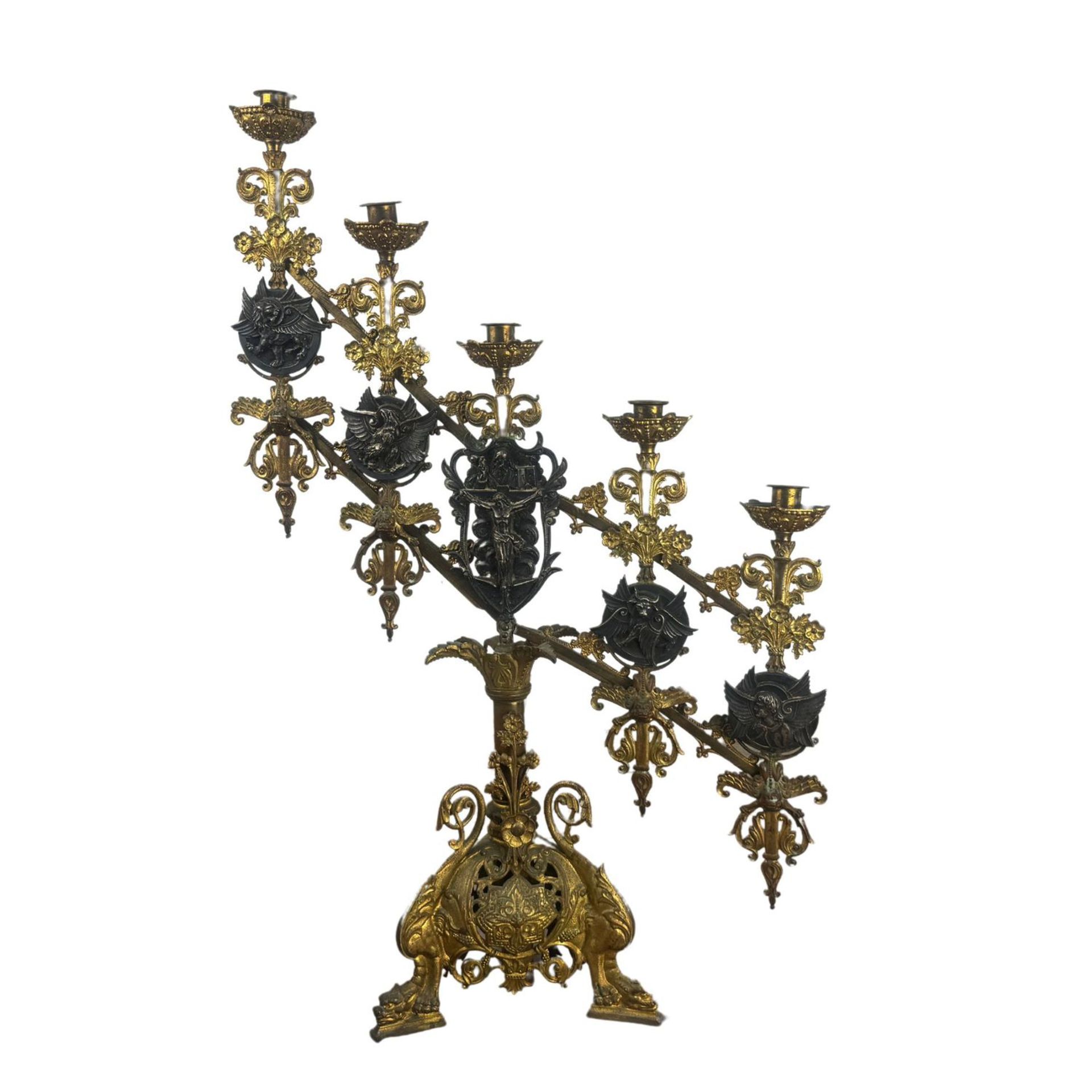 Finely chiseled and gilded bronze candelabrum - Image 2 of 10