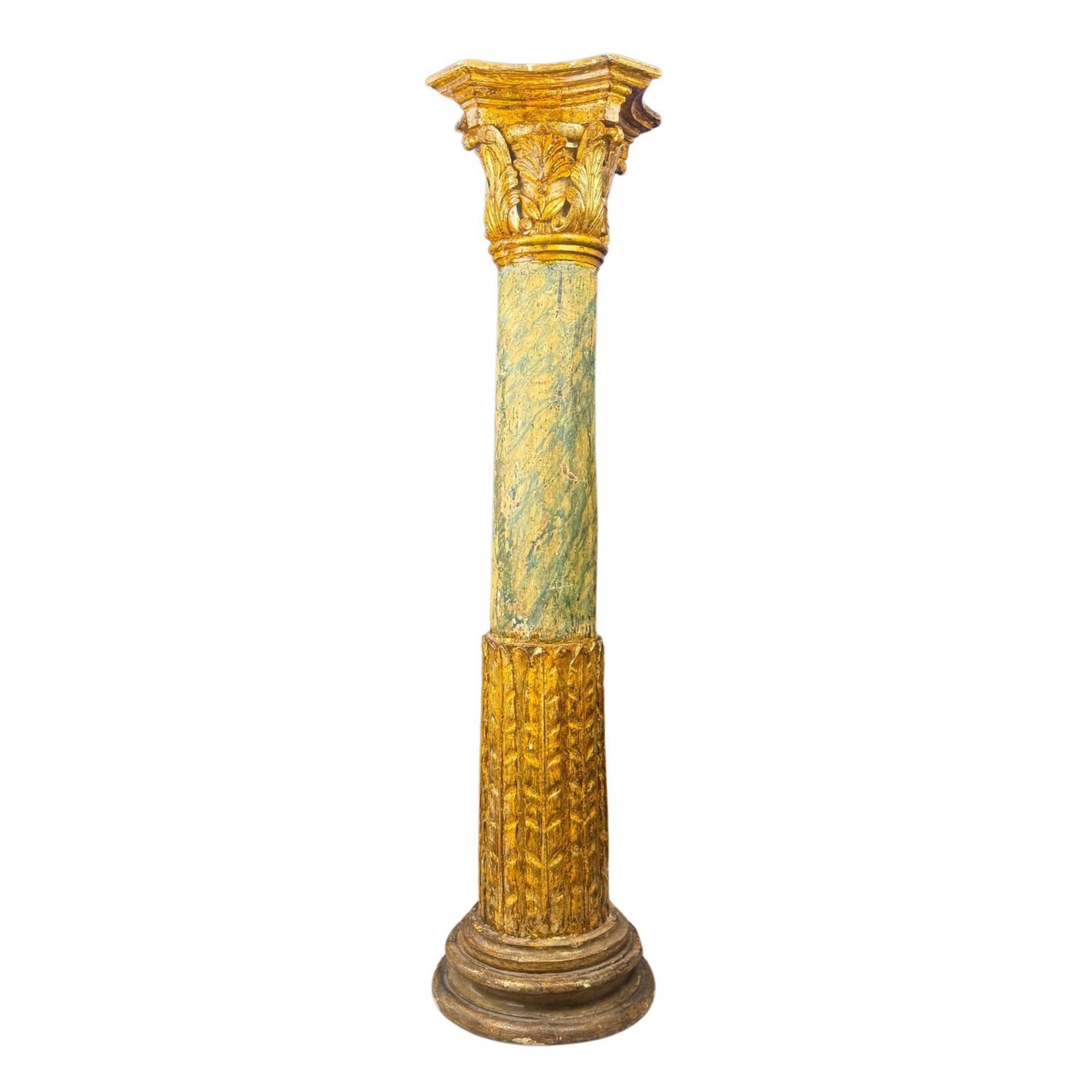 Carved wooden column with lacquer and gold finish