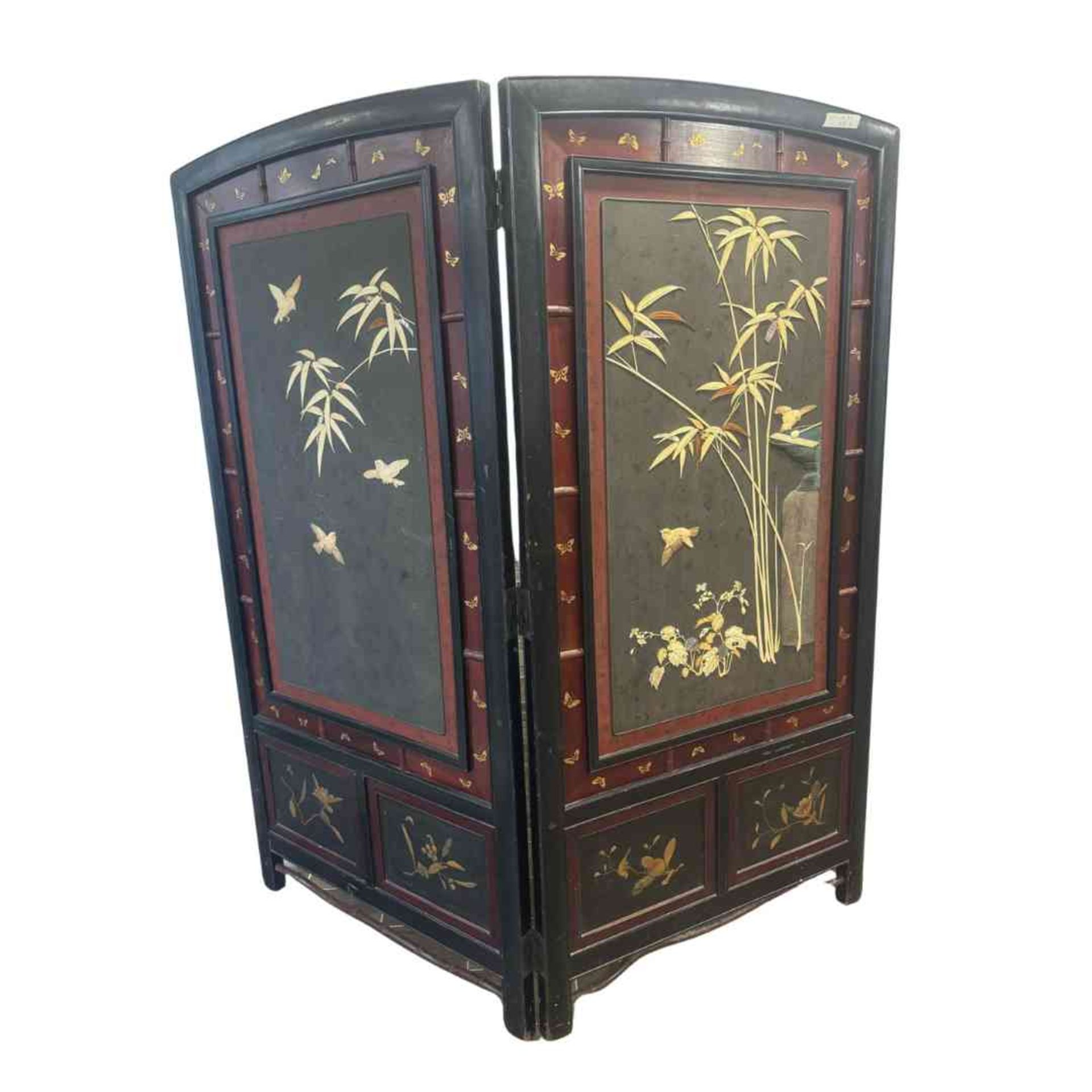 Double-wing lacquered wooden screen - Bild 2 aus 23