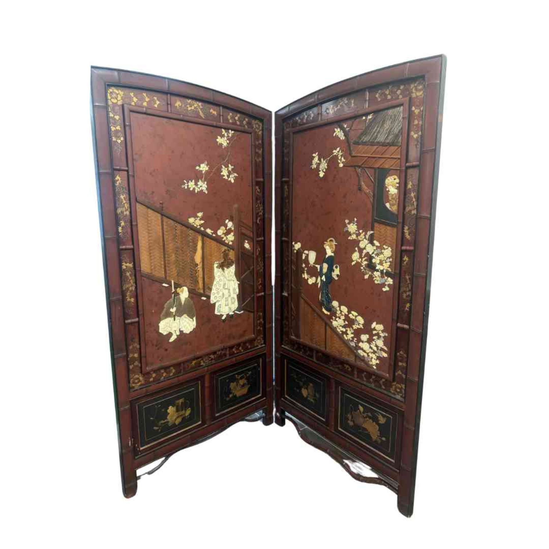 Double-wing lacquered wooden screen - Image 3 of 23