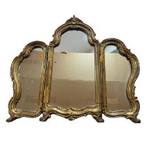 Trilateral gilded and carved wooden mirror