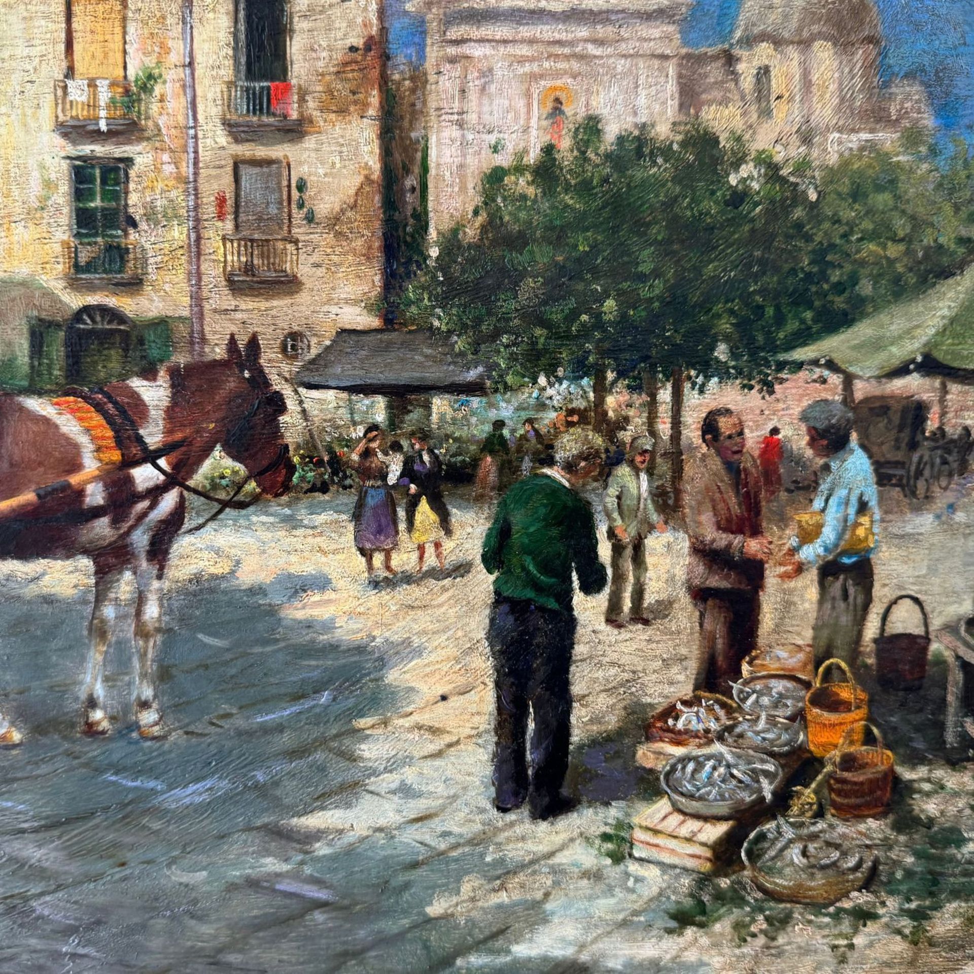 Neapolitan street with carriage and characters - E. Cerrone (1935 - 2010) - Image 3 of 7