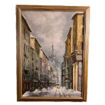 Street in Milan and a view of the Duomo - E. Mantegani